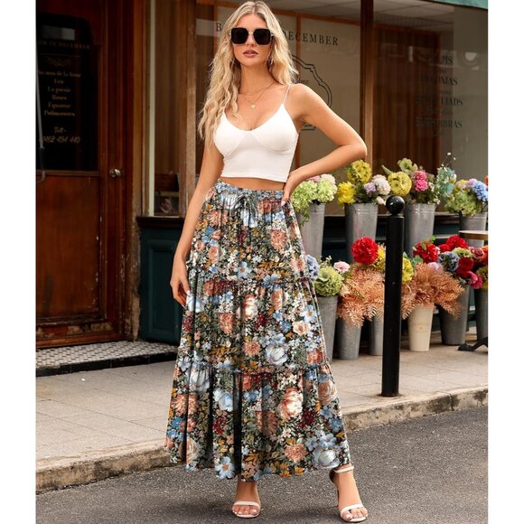 Versatile Floor Length Floral Maxi Skirt with Pleated Design for All Seasons - Picture 4 of 6